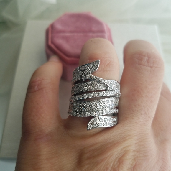 Swarovski Elements 925 Sterling Silver Contemporary Statement Ring NEW - Picture 13 of 13